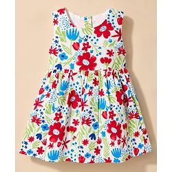 Babyhug Poplin Woven Half Sleeves Shrug With Floral Printed Frock - Red