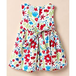 Babyhug Poplin Woven Half Sleeves Shrug With Floral Printed Frock - Red