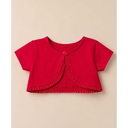 Babyhug Poplin Woven Half Sleeves Shrug With Floral Printed Frock - Red