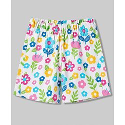 Babyhug Cotton Knit Half Sleeves Top & Shorts Night Suit With Floral Print - White
