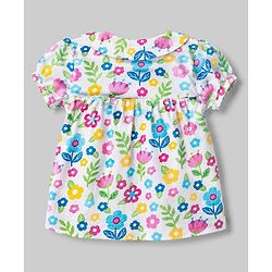 Babyhug Cotton Knit Half Sleeves Top & Shorts Night Suit With Floral Print - White
