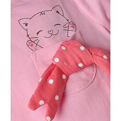 Babyhug 100% Cotton Knit Half Sleeves Kitty Printed T-Shirt & Shorts Night Suit With Bow Applique - Pink