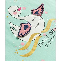 Babyhug 100% Cotton Knit Half Sleeves Polka Dots Printed & Bird Applique T-Shirt & Shorts Night Suit - Mint