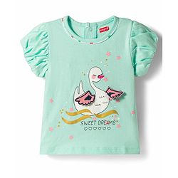 Babyhug 100% Cotton Knit Half Sleeves Polka Dots Printed & Bird Applique T-Shirt & Shorts Night Suit - Mint