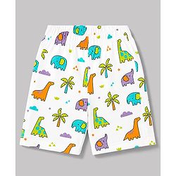 Babyhug 100% Cotton Knit Half Sleeves Shirt & Shorts Co-Ord Night Suit With Dino Print - White