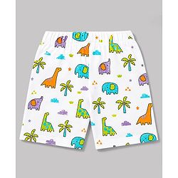 Babyhug 100% Cotton Knit Half Sleeves Shirt & Shorts Co-Ord Night Suit With Dino Print - White