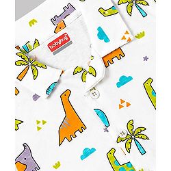 Babyhug 100% Cotton Knit Half Sleeves Shirt & Shorts Co-Ord Night Suit With Dino Print - White