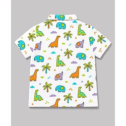 Babyhug 100% Cotton Knit Half Sleeves Shirt & Shorts Co-Ord Night Suit With Dino Print - White