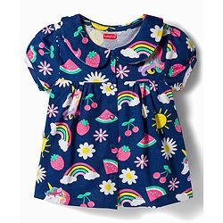 Babyhug 100% Cotton Knit Half Sleeves Rainbow Printed Co-Ords Front Open Top & Shorts Night Suit - Navy
