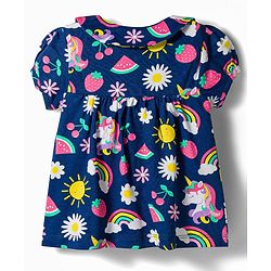 Babyhug 100% Cotton Knit Half Sleeves Rainbow Printed Co-Ords Front Open Top & Shorts Night Suit - Navy
