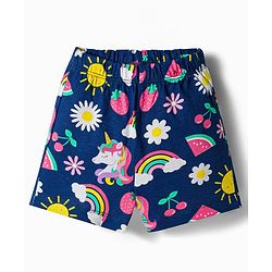 Babyhug 100% Cotton Knit Half Sleeves Rainbow Printed Co-Ords Front Open Top & Shorts Night Suit - Navy
