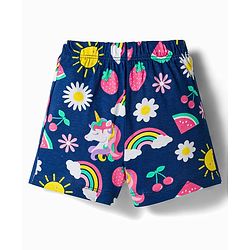 Babyhug 100% Cotton Knit Half Sleeves Rainbow Printed Co-Ords Front Open Top & Shorts Night Suit - Navy