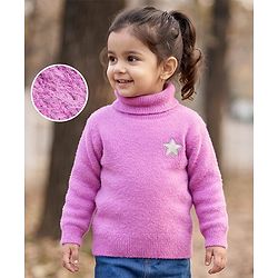 Babyhug Knitted Full Sleeves Pullover with Star Embroidery - Pink