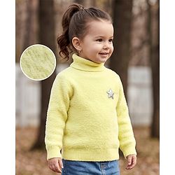 Babyhug Knit Extra Soft Hairy Eyelash Yarn ted Full Sleeves Pullover with Star Embroidery - Yellow