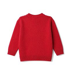 Babyhug Knitted Full Sleeves Front Open Sweater  with Cable Knit Design & Floral Embroidery - Red