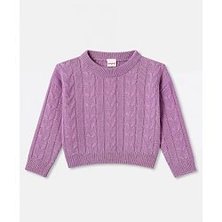 Babyhug Knitted Full Sleeves Sweatshirt & Pant Co-Ord Winter Wear Suit - Lavender