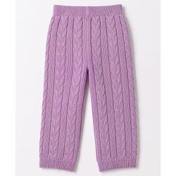 Babyhug Knitted Full Sleeves Sweatshirt & Pant Co-Ord Winter Wear Suit - Lavender