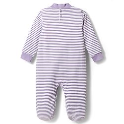 Babyhug Cotton Knit Full Sleeves  Striped Footed Sleepsuit with Animal Face Print - Lavender
