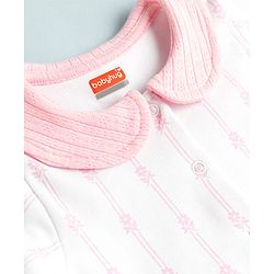 Babyhug 100% Cotton Knit Full Sleeves Floral Printed Sleepsuit Nightwear With Bow Applique - Pink