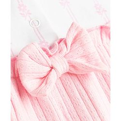 Babyhug 100% Cotton Knit Full Sleeves Floral Printed Sleepsuit Nightwear With Bow Applique - Pink