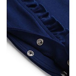 Babyhug 100% Cotton Knit Full Sleeves Footed Sleep Suit Floral Embroidery With Frill Detailing - Navy Blue