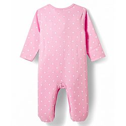 Babyhug Cotton Knit Full Sleeves Footed Sleepsuit with Duck & Polka Dot Print - Pink