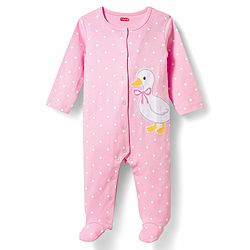 Babyhug Cotton Knit Full Sleeves Footed Sleepsuit with Duck & Polka Dot Print - Pink