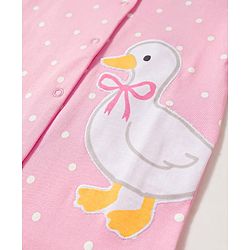 Babyhug Cotton Knit Full Sleeves Footed Sleepsuit with Duck & Polka Dot Print - Pink