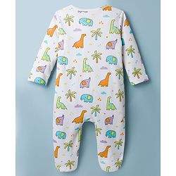 Babyhug Cotton Knit Full Sleeves Footed Sleepsuit with Jungle Theme Print - Multicolour