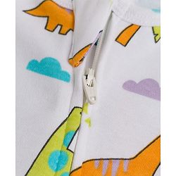 Babyhug Cotton Knit Full Sleeves Footed Sleepsuit with Jungle Theme Print - Multicolour