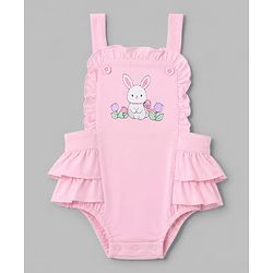 Babyhug 100% Cotton Interlock Knit Half Sleeves Bunny Print Onesie With Polka Dot Printed Tee - Light Pink