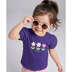 Babyhug 100% Cotton Knit Half Sleeves T-Shirt With Floral Print - Purple