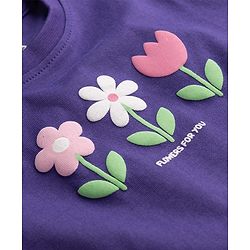 Babyhug 100% Cotton Knit Half Sleeves T-Shirt With Floral Print - Purple