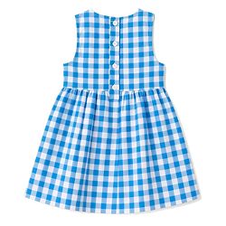 Babyhug Cotton Woven Sleeveless Checked Frock with Floral Empire Line & Headband - Blue