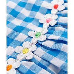 Babyhug Cotton Woven Sleeveless Checked Frock with Floral Empire Line & Headband - Blue