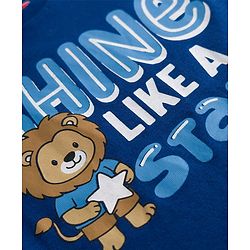 Babyhug 100% Cotton Knit Half Sleeves Lion & Star Printed T-Shirt & Shorts Night Suit - Navy Blue
