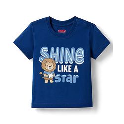 Babyhug 100% Cotton Knit Half Sleeves Lion & Star Printed T-Shirt & Shorts Night Suit - Navy Blue