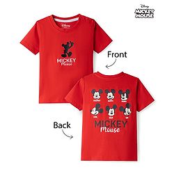 Babyhug Disney Single Jersey Knit Half Sleeves T-Shirt with Front & Back Mickey Mouse Graphics - Red