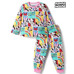 Babyhug Disney 100% Cotton Knit Full Sleeves Co-Ords T-Shirt & Pyjama Night Suit With Minnie Mouse Graphic - Multicolor