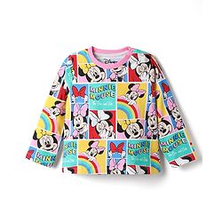 Babyhug Disney 100% Cotton Knit Full Sleeves Co-Ords T-Shirt & Pyjama Night Suit With Minnie Mouse Graphic - Multicolor