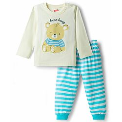 Babyhug 100% Cotton Knit Full Sleeves T-Shirt & Pyjama Night Suit With Teddy Bear Print - Blue