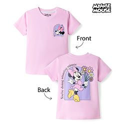 Babyhug Disney Single Jersey Knit Half Sleeves T-Shirt with Front & Back Minnie & Friends Graphics - Pink