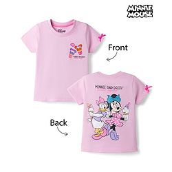 Babyhug Disney Single Jersey Knit T-Shirt with Half Sleeves & Minnie and Daisy Besties Together Print in Pink