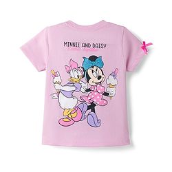 Babyhug Disney Single Jersey Knit T-Shirt with Half Sleeves & Minnie and Daisy Besties Together Print in Pink