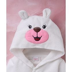 Babyhug Velour Microfiber Knit Full Sleeves Terry Hooded Bath Robe With Bear Embroidery & Applique - White