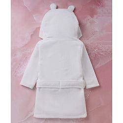 Babyhug Velour Microfiber Knit Full Sleeves Terry Hooded Bath Robe With Bear Embroidery & Applique - White