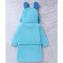 Babyhug Velour Microfiber Full Sleeves Hooded Bath Robe With Puppy Embroidery & Ear Applique - Light Blue