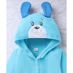 Babyhug Velour Microfiber Full Sleeves Hooded Bath Robe With Puppy Embroidery & Ear Applique - Light Blue