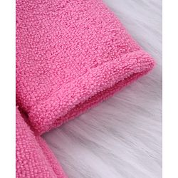 Babyhug Velour Microfiber Knit Full Sleeves Hooded Bath Robe With Cat Embroidery & Ear Applique - Dark Pink