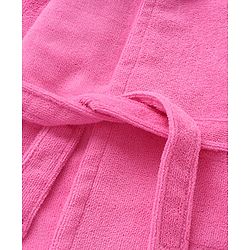 Babyhug Velour Microfiber Knit Full Sleeves Hooded Bath Robe With Cat Embroidery & Ear Applique - Dark Pink